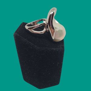 White Cultured Freshwater Baroque Pearl 20mm RING - SIZE 6